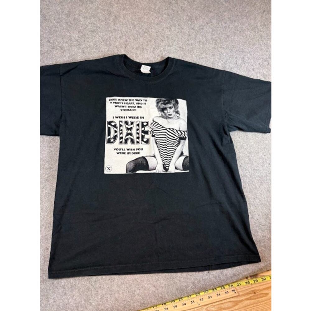Dixie Pin Up Graphic Tee Shirt Mens XL Black Americana Edgy Novelty Streetwear